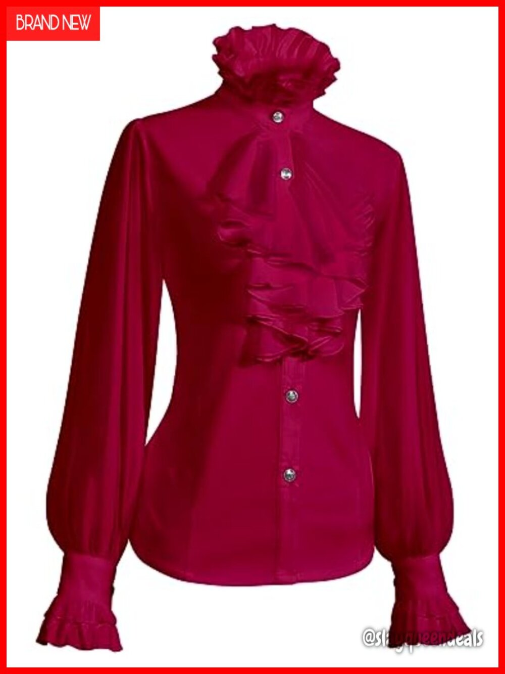 Victorian Vintage Blouse Ruffle Stand Collar Gothic Long Sleeve Peasant Top